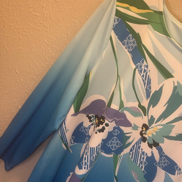 JM Collection Tropical Pullover Tunic Top Bloom Delight Ocean Turquoise Medium - Picture 4 of 8